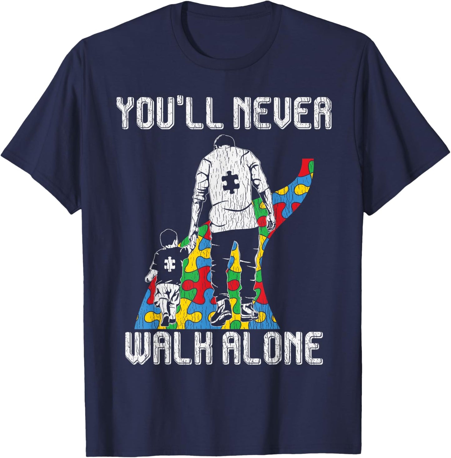 Vintage Father Son Family Autistic Kids Autism Awareness Dad T-Shirt - T-Shirt | Navy