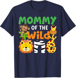 Mommy of the Wild One Zoo Theme Bday Safari Jungle Animals T-Shirt - T-Shirt | Navy