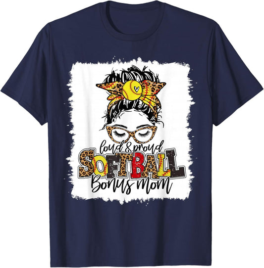 Softball Bonus Mom Leopard Funny Mother's Day Lovers Girl T-Shirt - T-Shirt | Navy