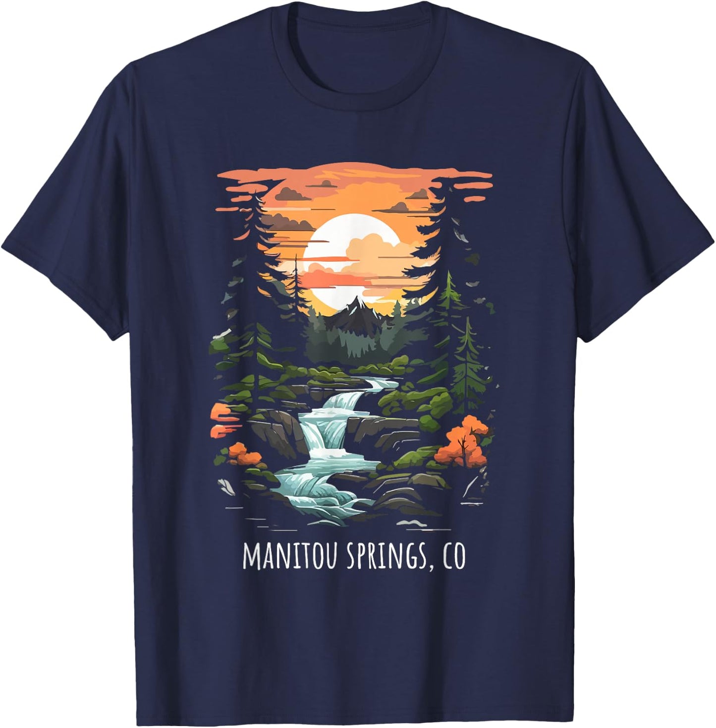 Manitou Springs CO USA Scenic Mountain Sunset Retro Style T-Shirt - T-Shirt | Navy