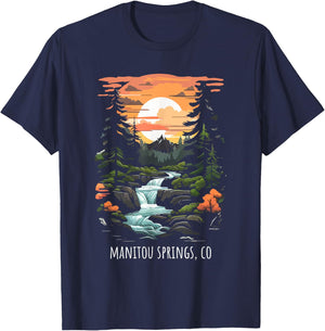 Manitou Springs CO USA Scenic Mountain Sunset Retro Style T-Shirt - T-Shirt | Navy