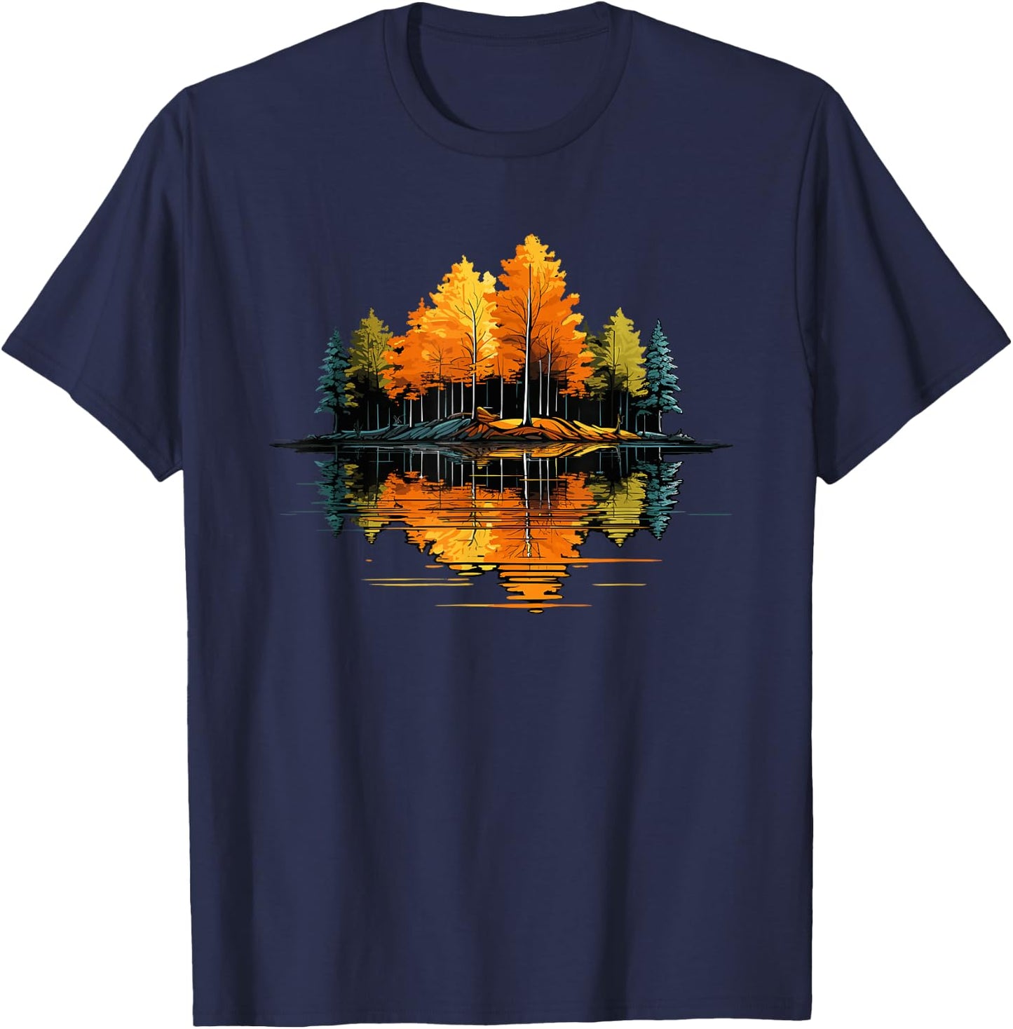 Nature Reflection Forest Trees Outdoor Wildlife T-Shirt - T-Shirt | Navy