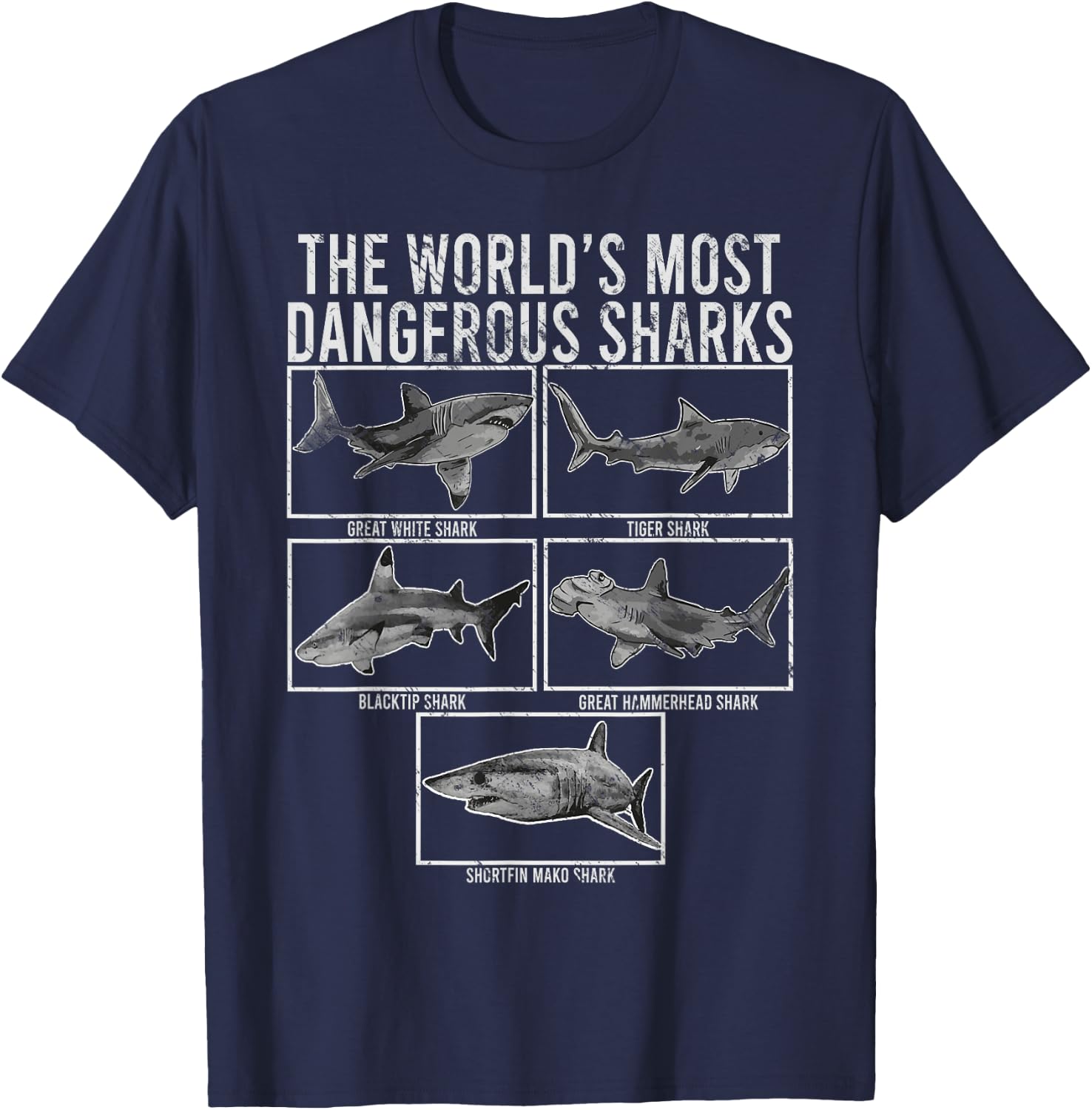 The world's most dangerous sharks vintage Shark Lover Ocean T-Shirt - T-Shirt | Navy