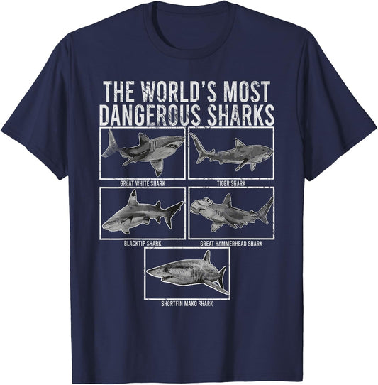 The world's most dangerous sharks vintage Shark Lover Ocean T-Shirt - T-Shirt | Navy