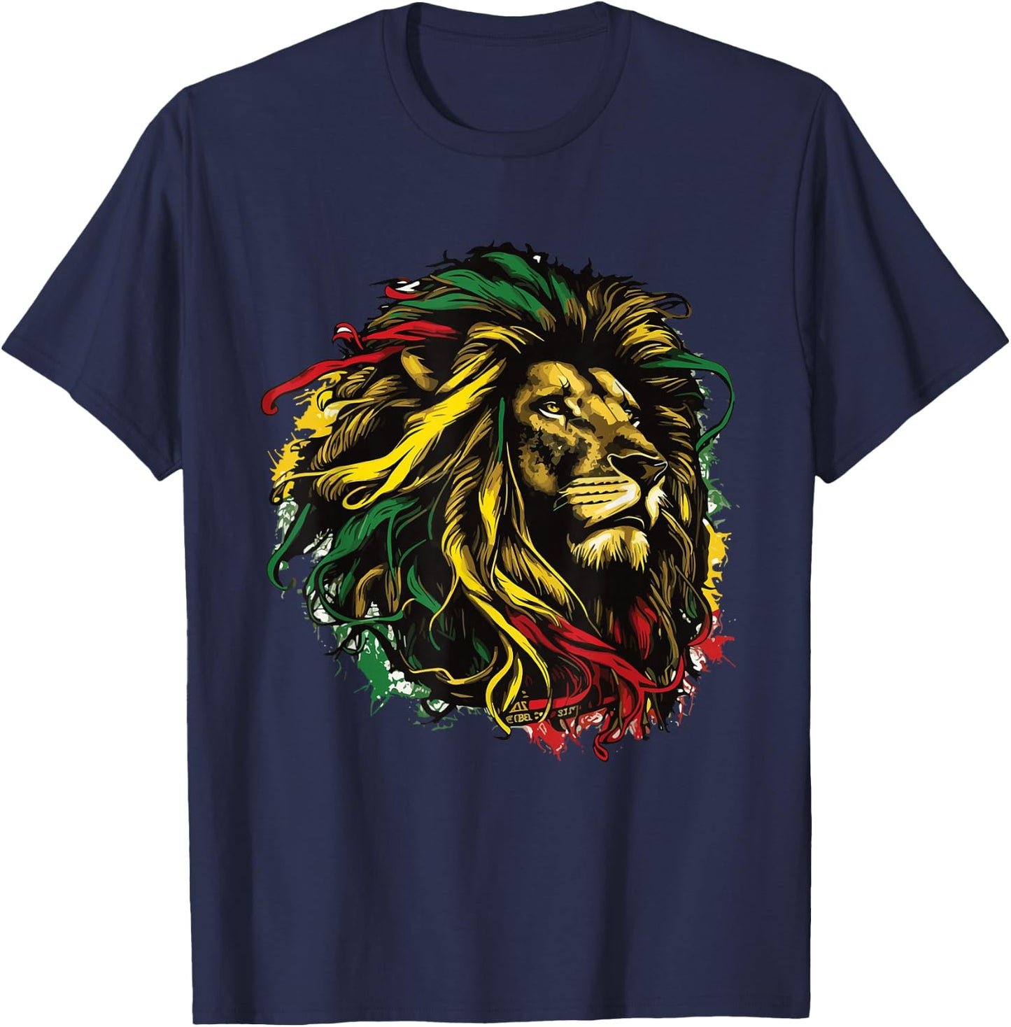 Jamaican Lion Jamaican Rasta Flag Lion of Judah Reggae Music T-Shirt - T-Shirt | Navy