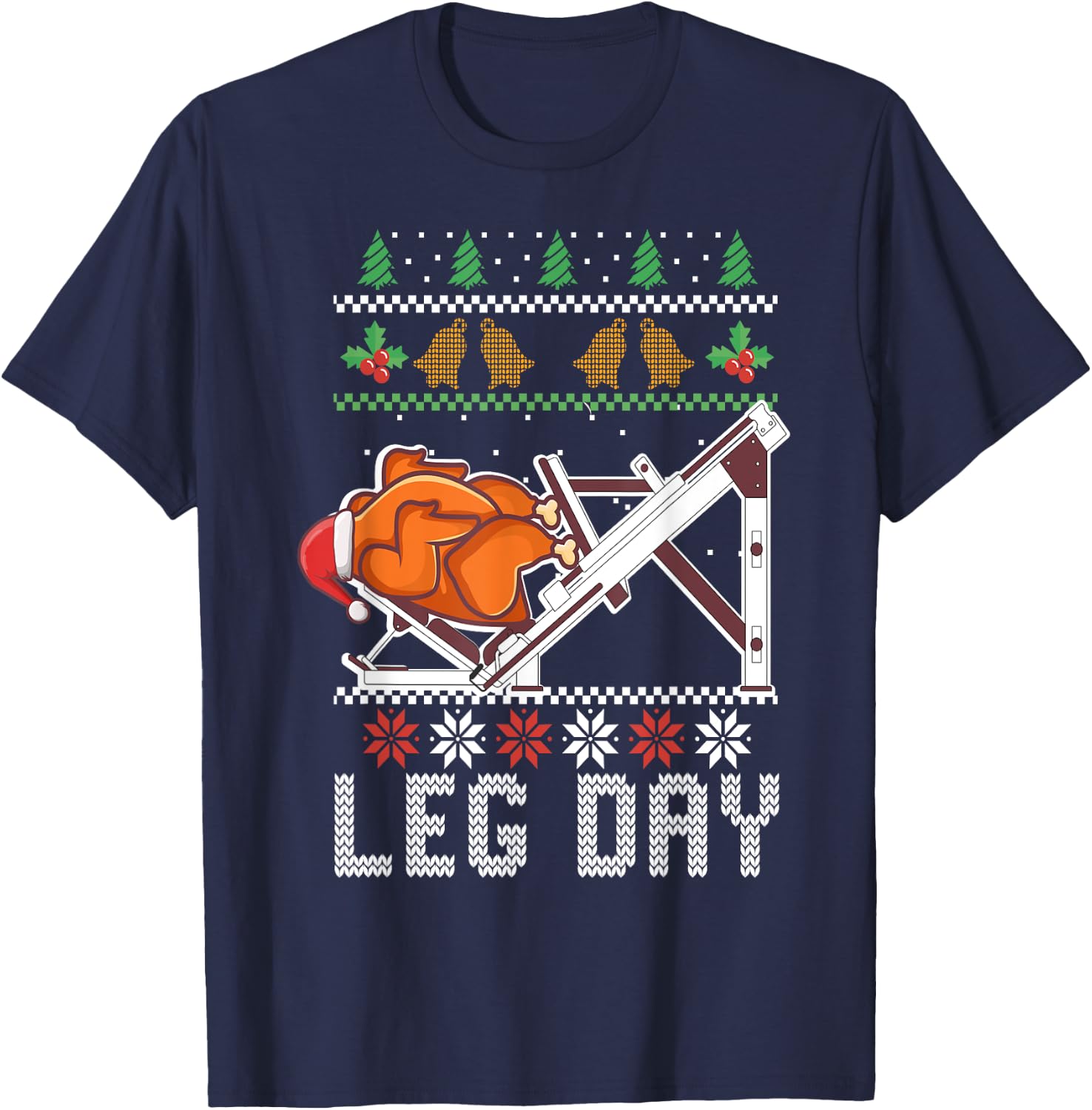 Ugly Christmas Sweater Dinner Workout leg day turkey T-Shirt - T-Shirt | Navy