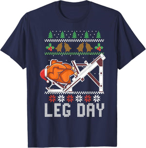 Ugly Christmas Sweater Dinner Workout leg day turkey T-Shirt - T-Shirt | Navy