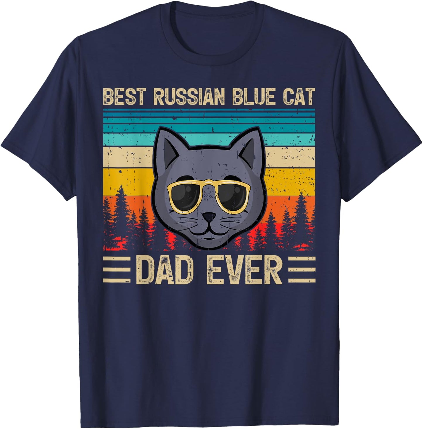 Vintage Funny Best Russian Blue Cat Dad Ever Father's Day Men T-Shirt - T-Shirt | Navy