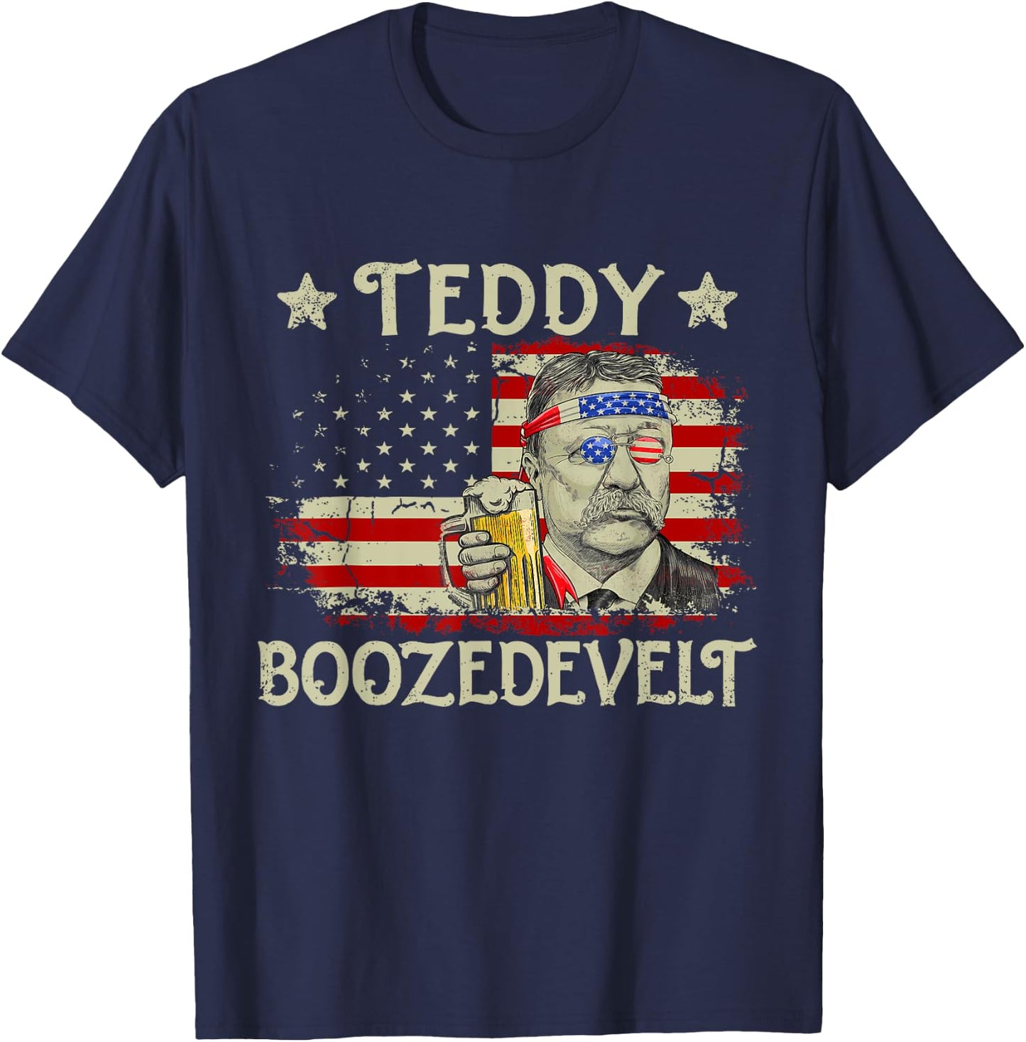 Teddy Boozedevelt Funny Beer Drinking US President T-Shirt - T-Shirt | Navy