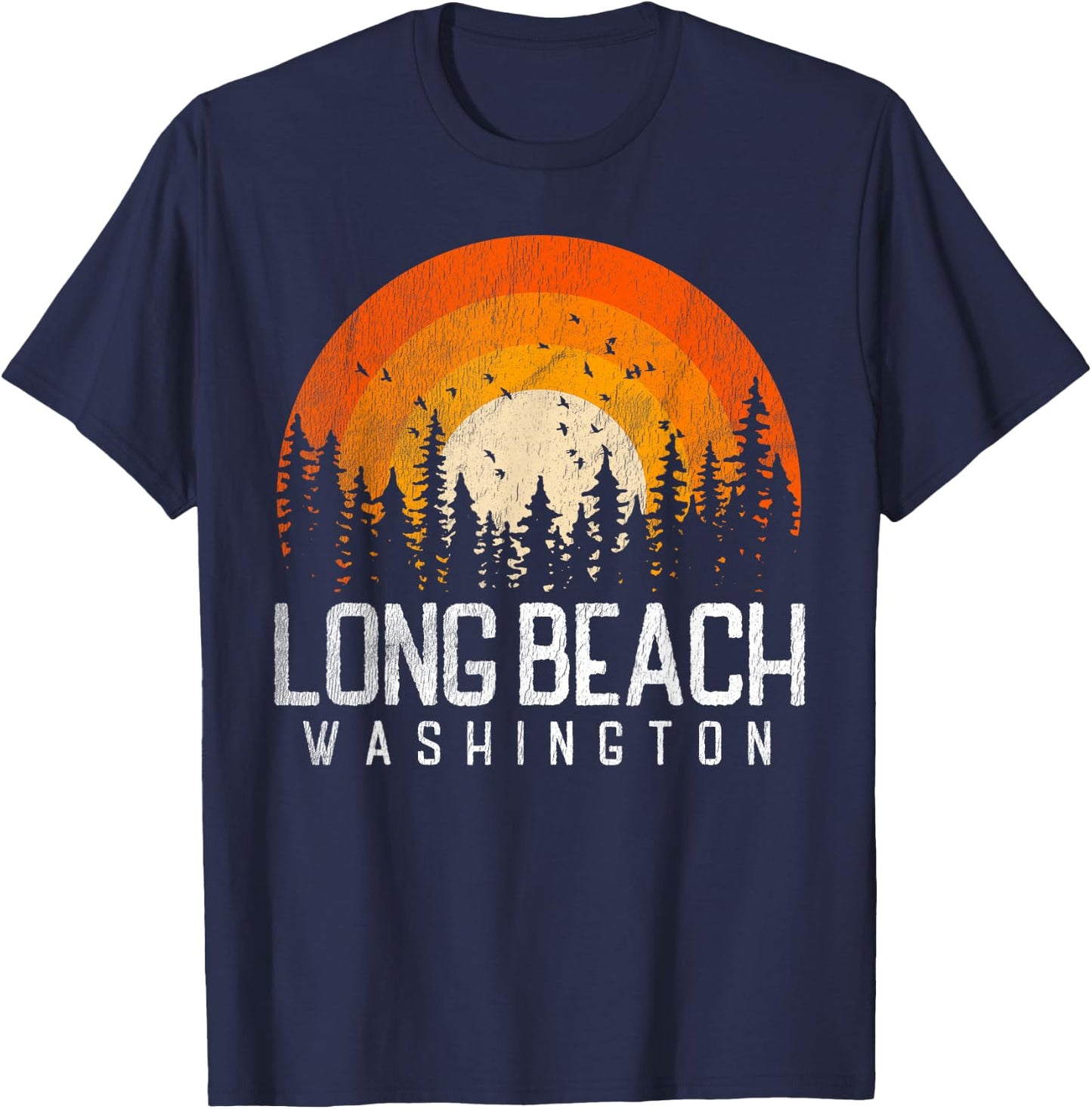 Long Beach Washington WA Shirt Retro 70s 80s Vintage Gift T-Shirt - T-Shirt | Navy