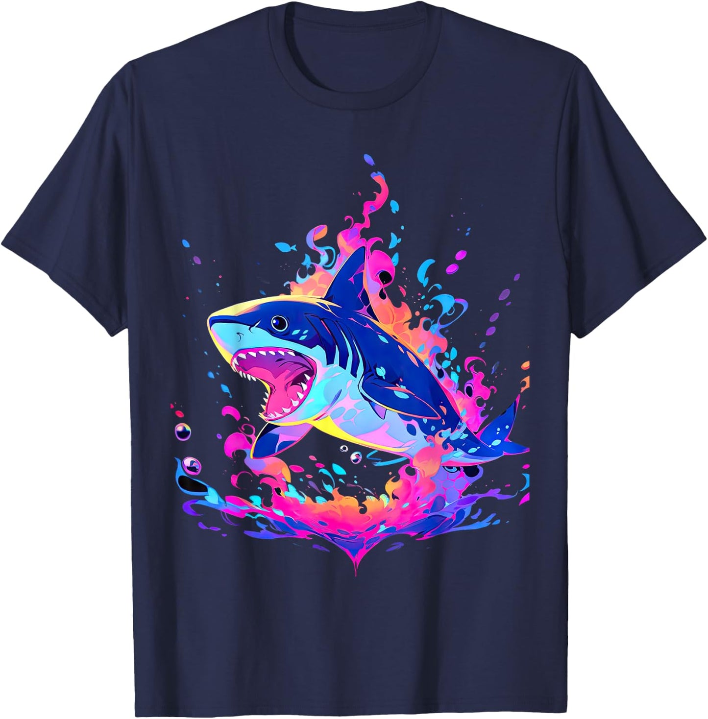 Colorful Shark, Spirit Animal, Multicolor Art T-Shirt - T-Shirt | Navy