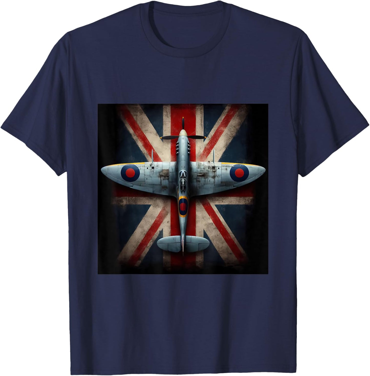 Spitfire Supermarine WW2 Fighter Plane Union Jack UK Flag T-Shirt - T-Shirt | Navy