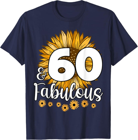60 Year Old Birthday Crew Sunflower 60th & Fabulous Family T-Shirt - T-Shirt | Navy