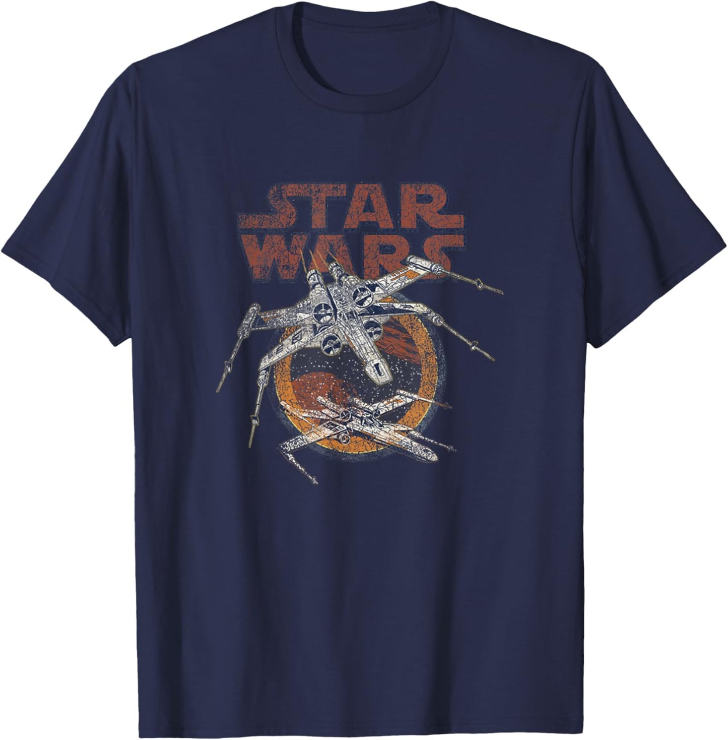 Star Wars Vintage X-Wing Fighter Distressed Battle Poster T-Shirt - T-Shirt | Navy