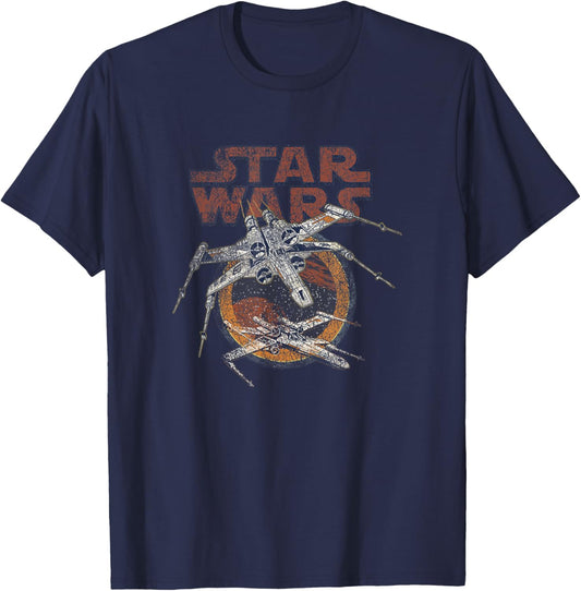 Star Wars Vintage X-Wing Fighter Distressed Battle Poster T-Shirt - T-Shirt | Navy
