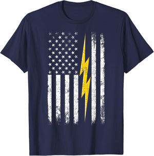 Patriotic Electrician American Flag Lightning Bolt Men T-Shirt - T-Shirt | Navy