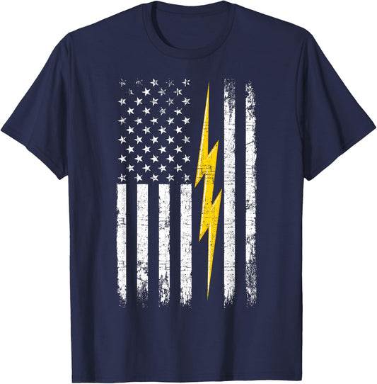 Patriotic Electrician American Flag Lightning Bolt Men T-Shirt - T-Shirt | Navy