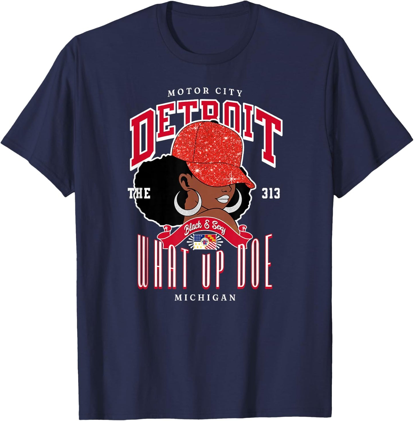 What Up Doe Detroit Afro Ladies 313 Area Code T-Shirt - T-Shirt | Navy