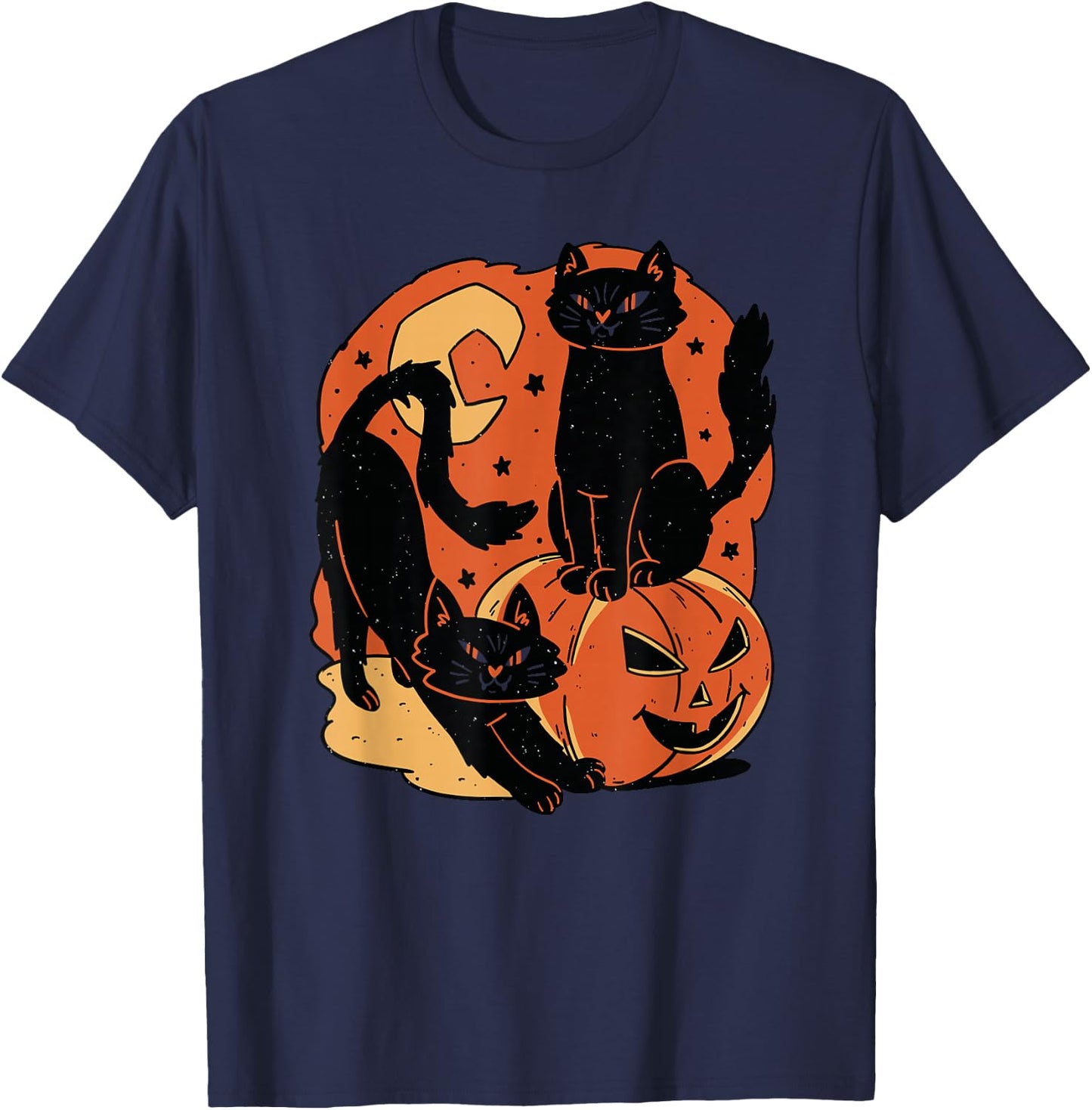 Vintage Scary Halloween Black Cats and pumpkin T-Shirt - T-Shirt | Navy