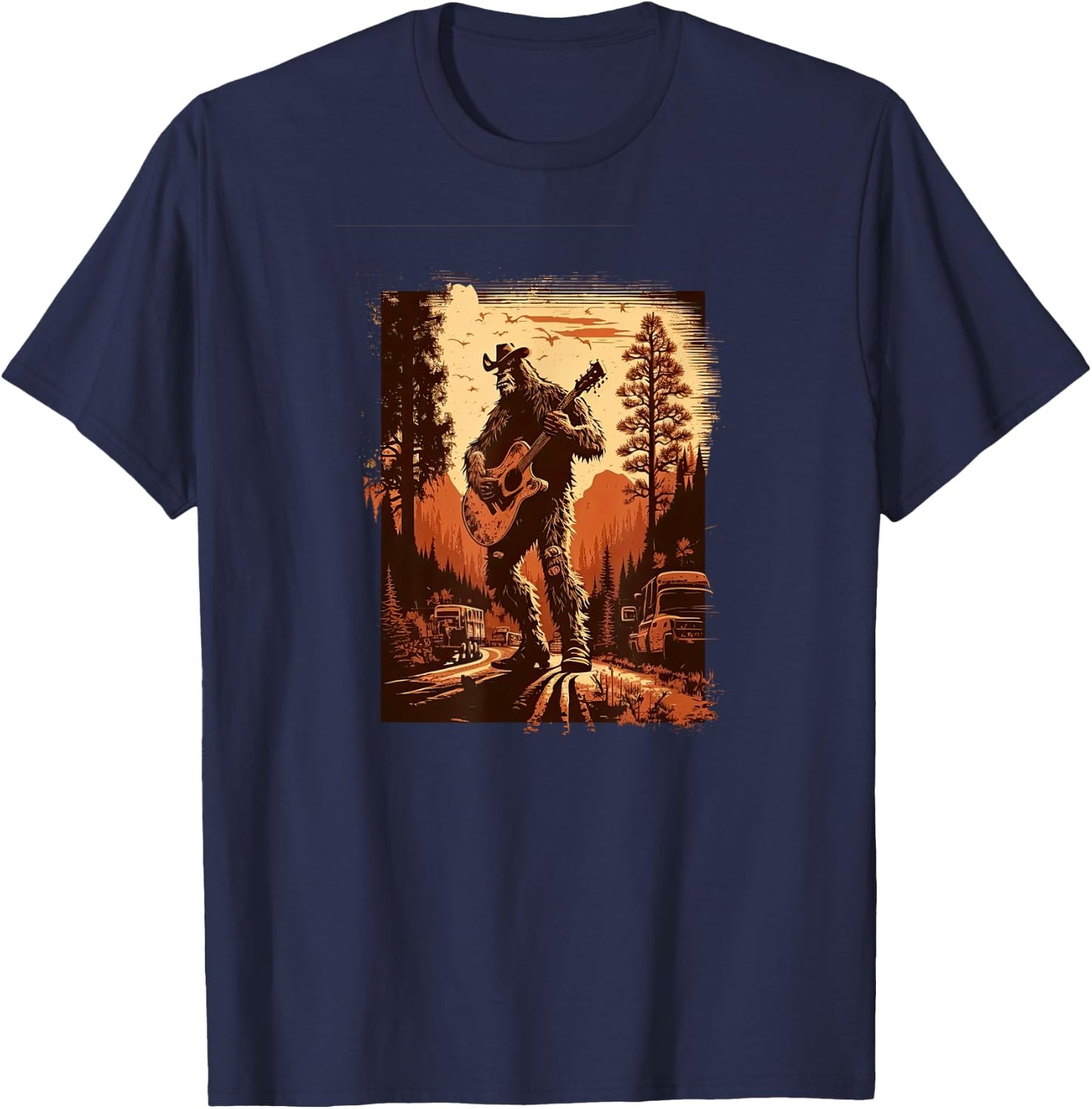 Bigfoot Sasquatch Cool Yeti Country Music Rodeo Guitar T-Shirt - T-Shirt | Navy