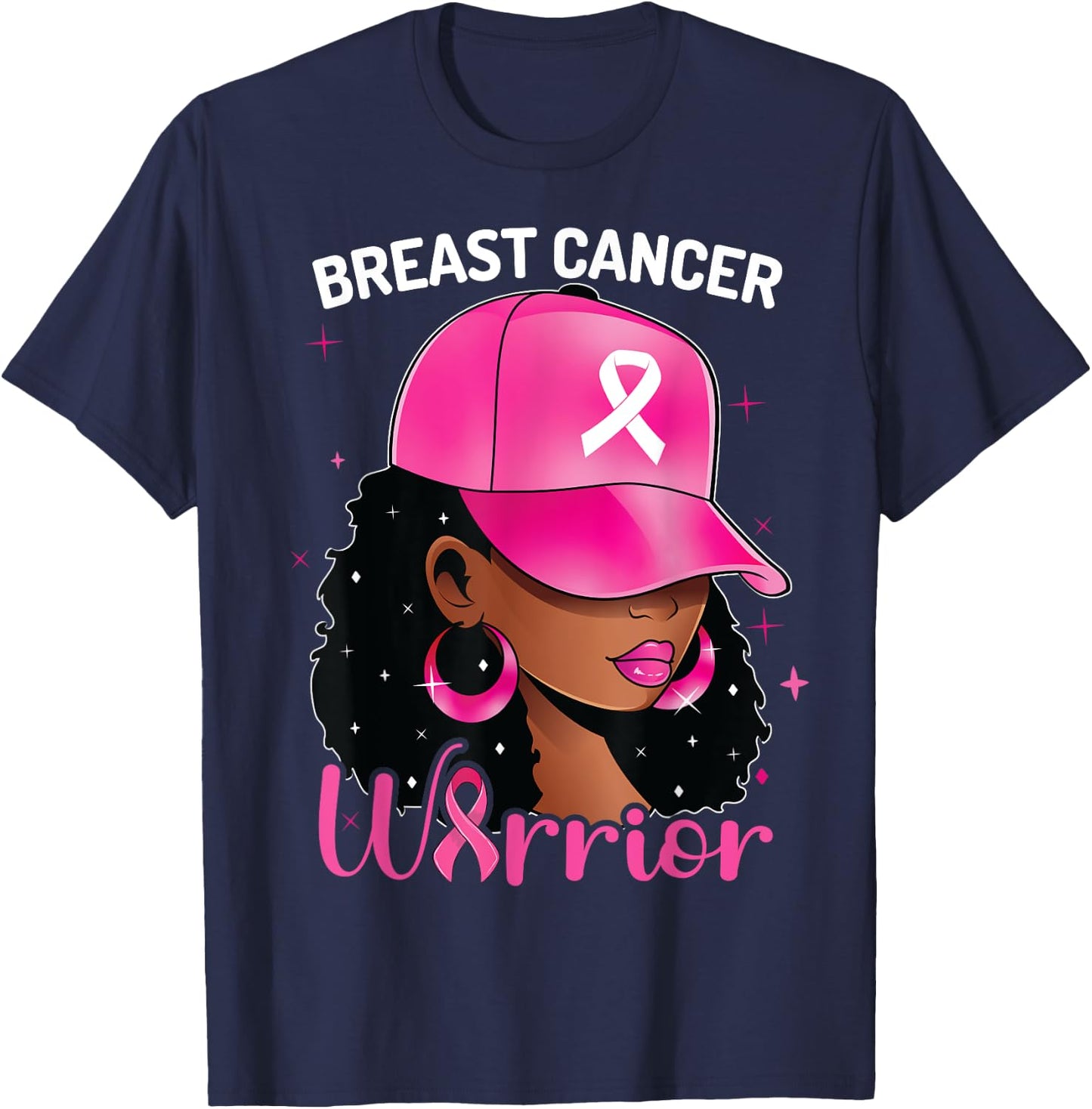 Breast Cancer Warrior Black Woman Breast Cancer Awareness T-Shirt - T-Shirt | Navy