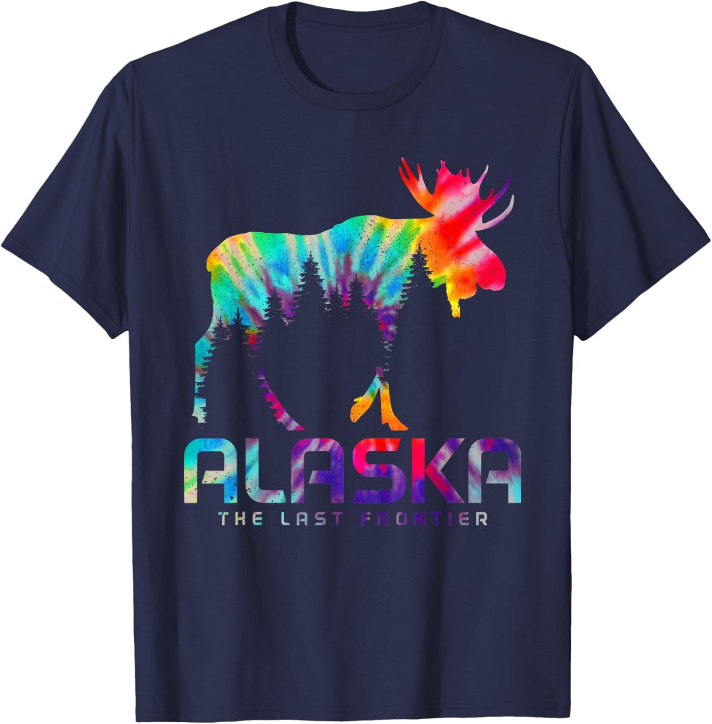Alaska The Last Frontier Vintage Tie Dye Souvenir Moose T-Shirt - T-Shirt | Navy