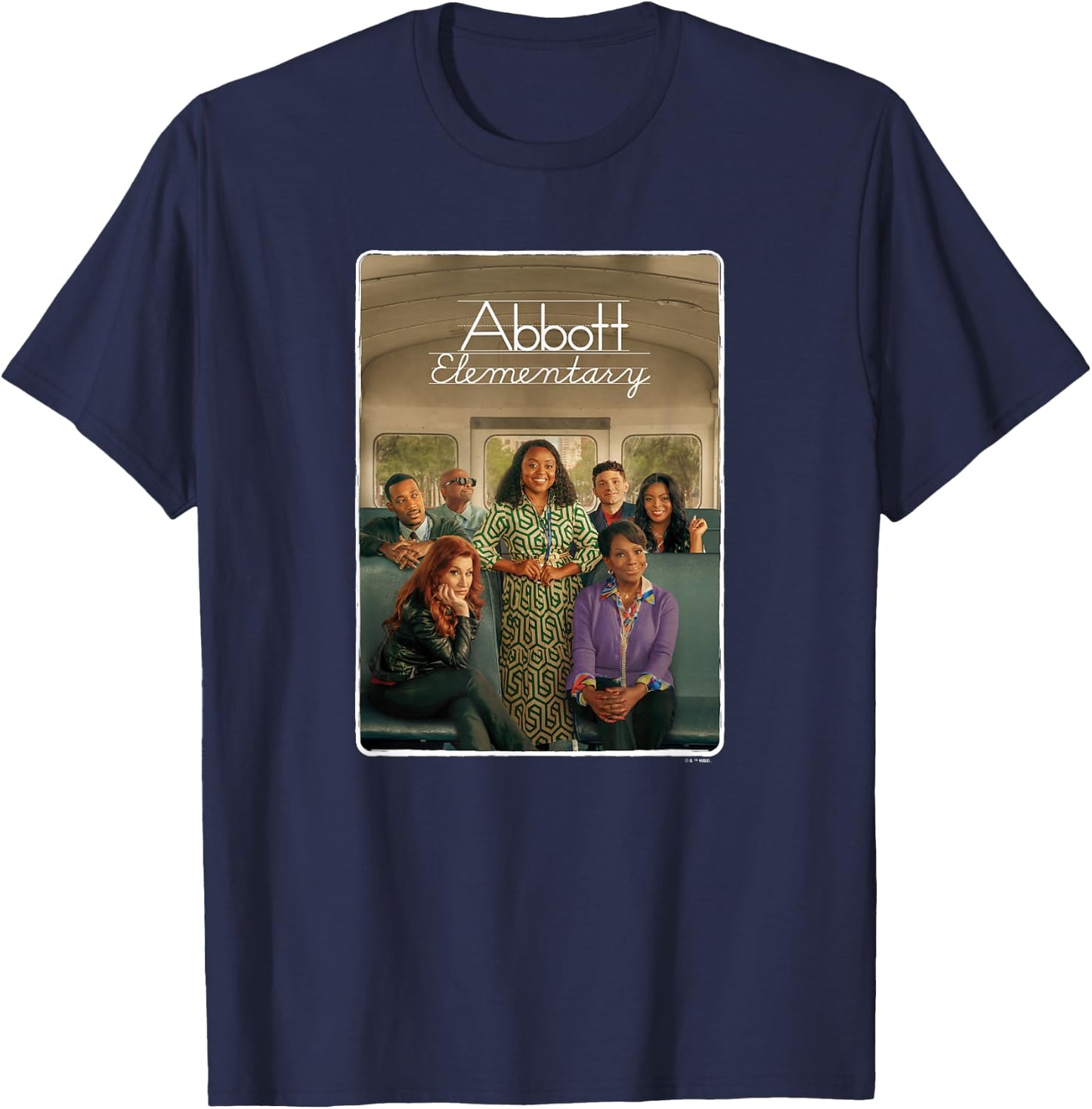 Abbott Elementary Teachers On The Bus Portrait & Logo T-Shirt - T-Shirt | Navy