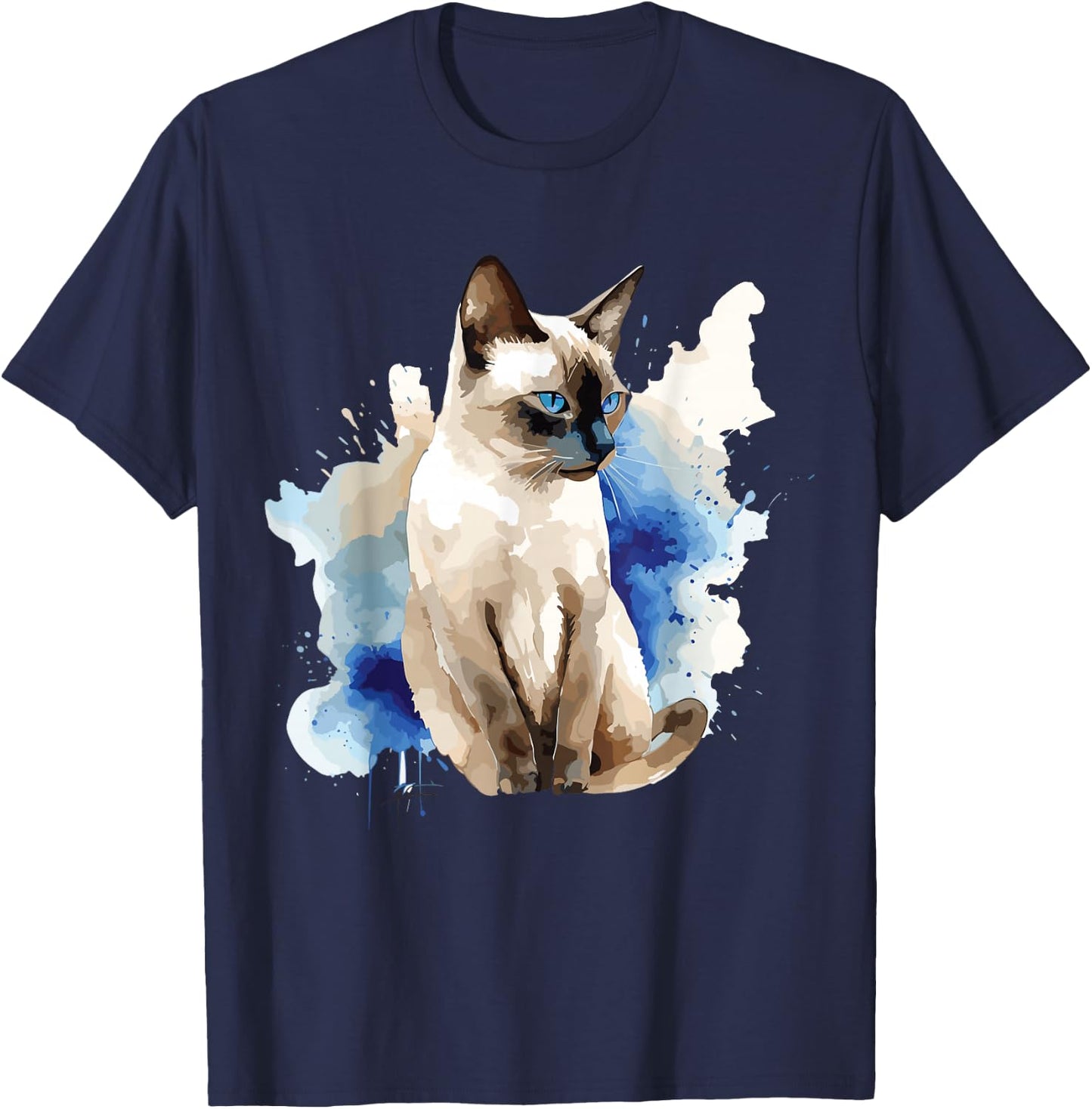 Siamese Painting Watercolor Kitten Cat Lover Siamois Kitty T-Shirt - T-Shirt | Navy