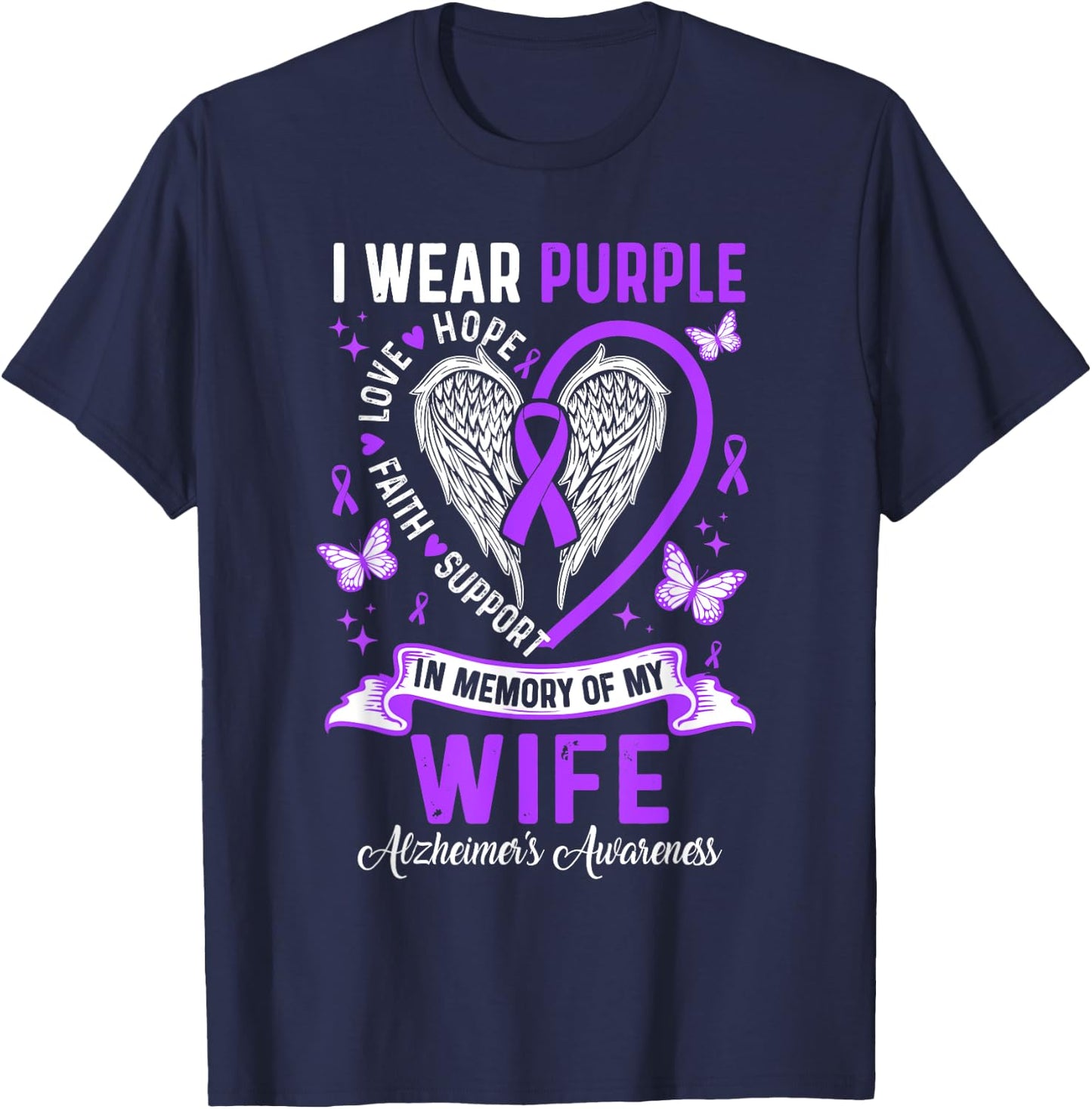 I Wear Purple In Memory Of My Wife Alzheimer's Awareness T-Shirt - T-Shirt | Navy