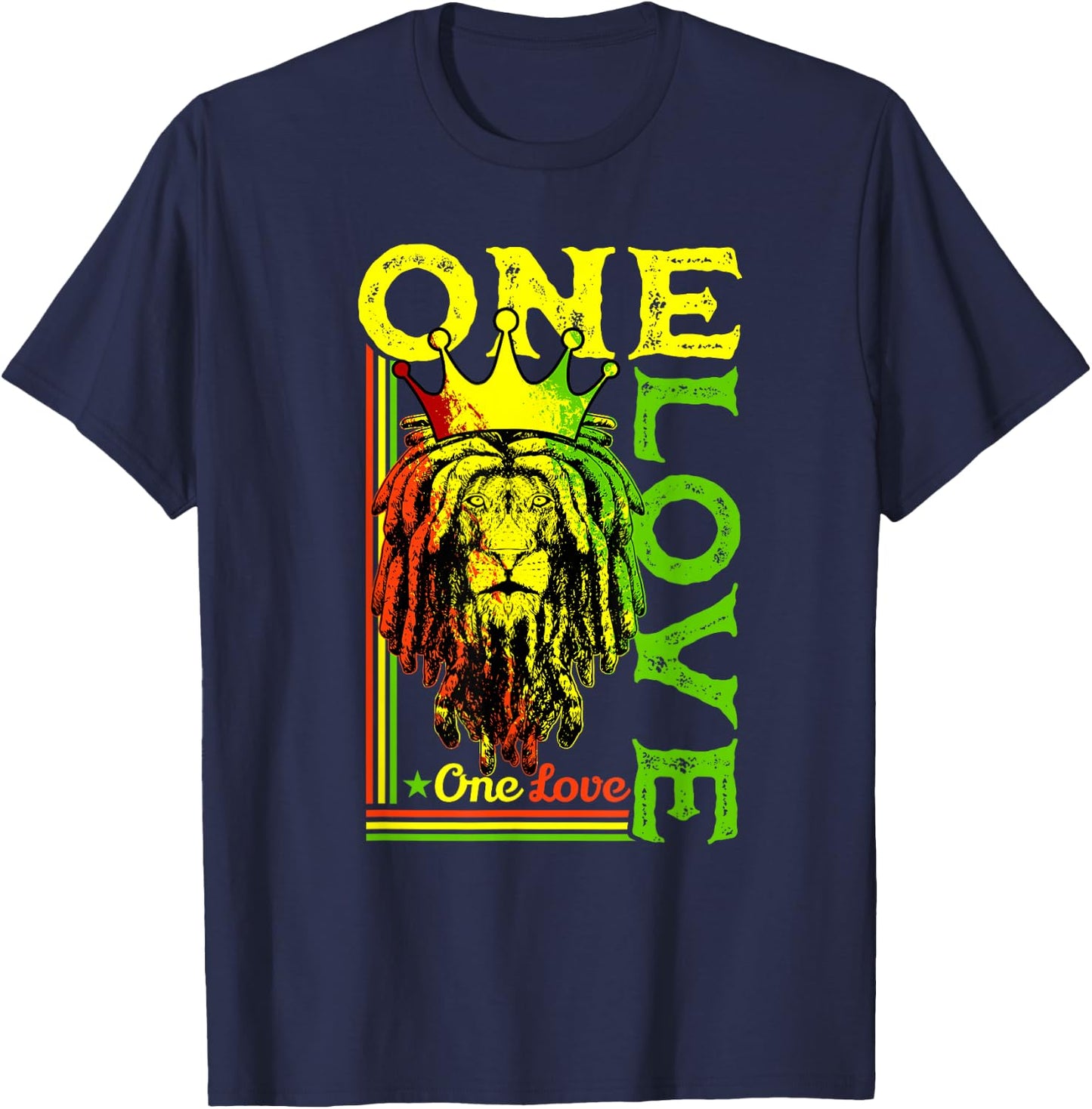 One Love Rasta Lion Jamaican Pride Reggae African T-Shirt - T-Shirt | Navy