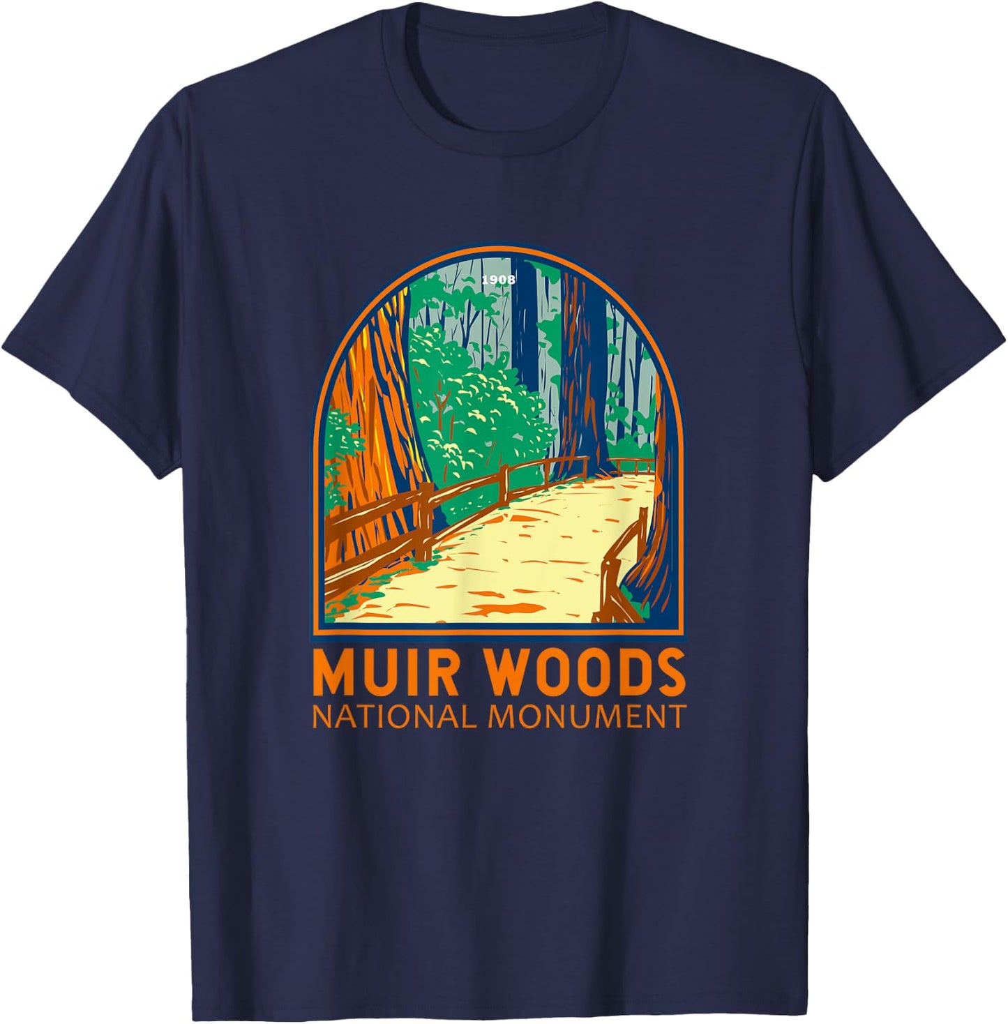 Muir Woods National Monument California Emblem Vintage T-Shirt - T-Shirt | Navy