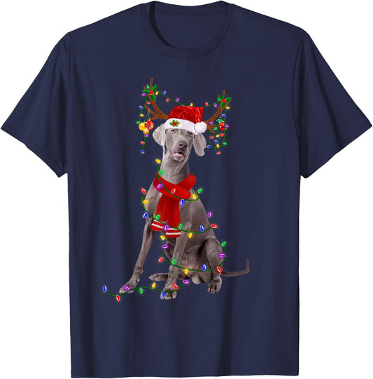 Funny Weimaraner Dog Tree Christmas Lights Xmas Pajama Men Women Kids T-Shirt - T-Shirt | Navy