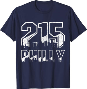 Philadelphia Pennsylvania Philly 215 Area Code Pride Skyline T-Shirt - T-Shirt | Navy