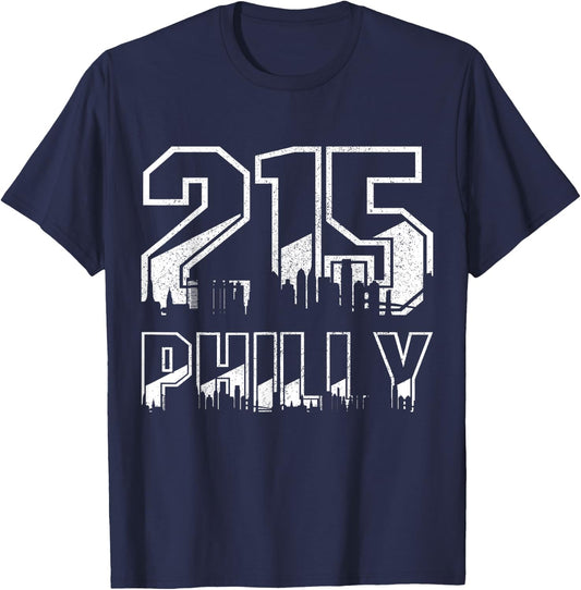 Philadelphia Pennsylvania Philly 215 Area Code Pride Skyline T-Shirt - T-Shirt | Navy