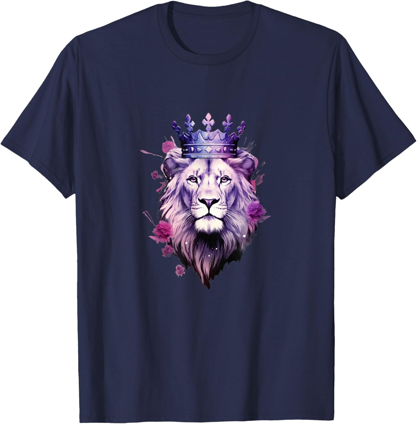 Majestic Purple Lion - Royal Crown Roses T-Shirt - T-Shirt | Navy