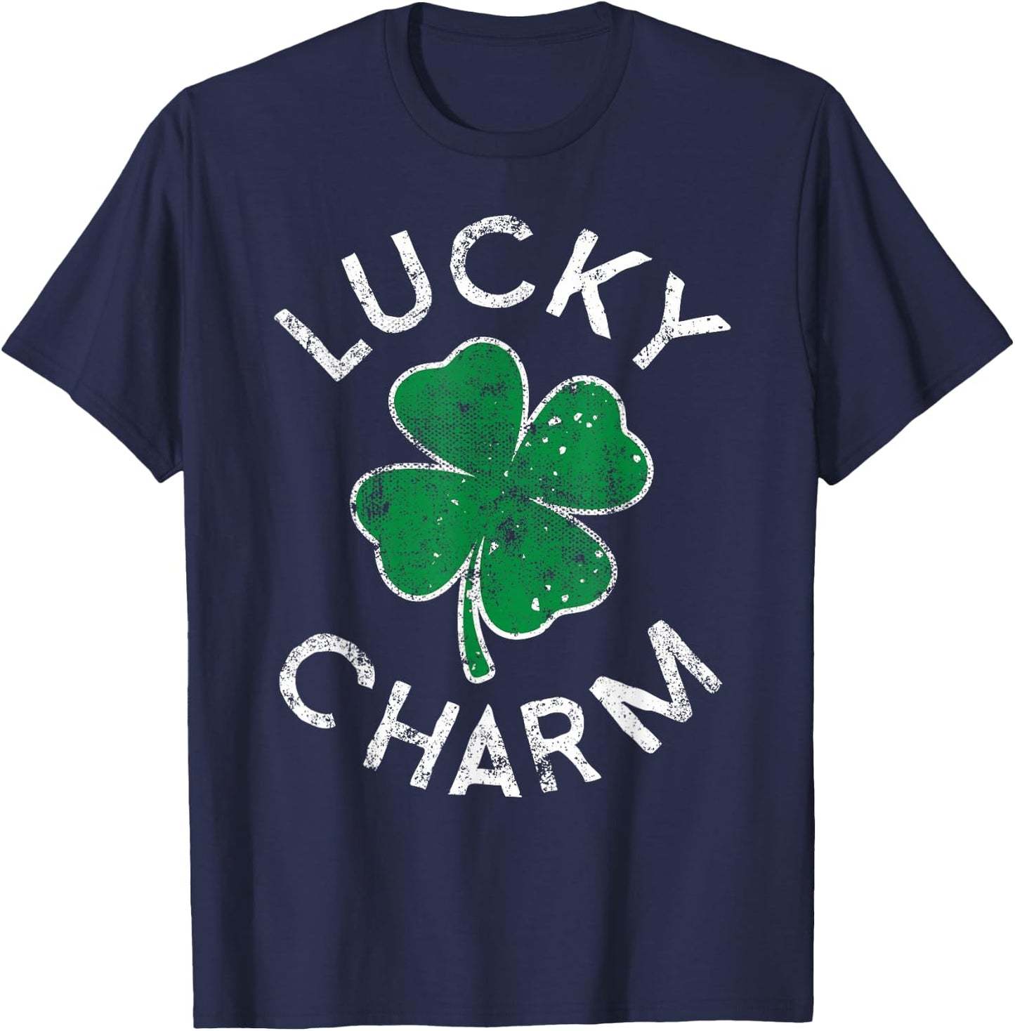 Lucky Charm Clover St. Patrick's Day Distress T-Shirt - T-Shirt | Navy