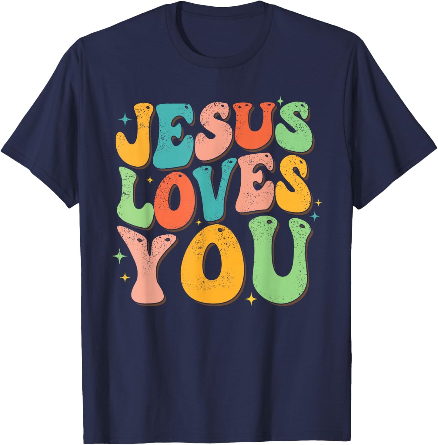 Jesus Loves You Retro Groovy Style Graphic Design Women T-Shirt - T-Shirt | Navy