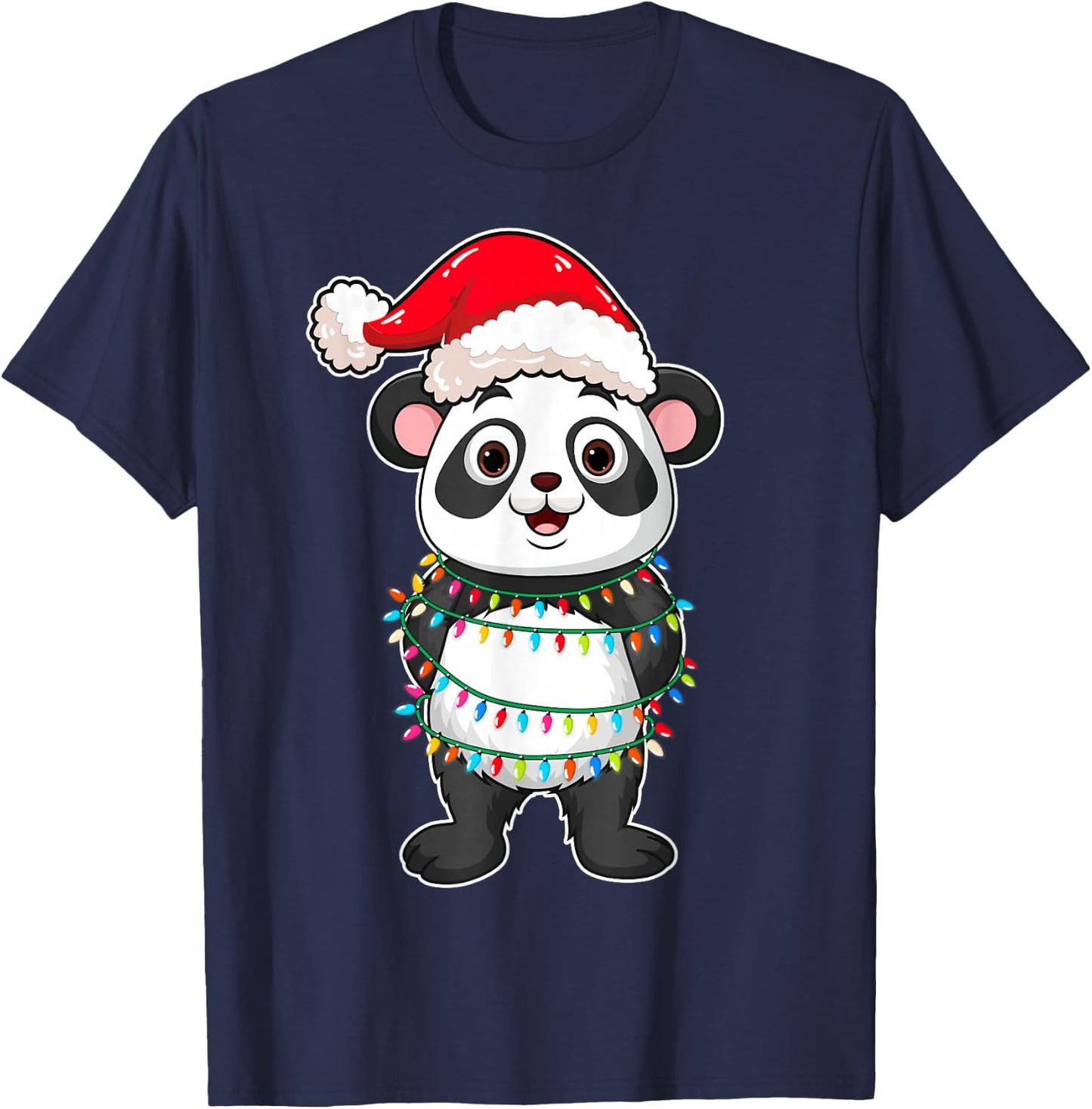 Christmas Lights Panda Wearing Xmas Hat - Cute Panda Lover T-Shirt - T-Shirt | Navy