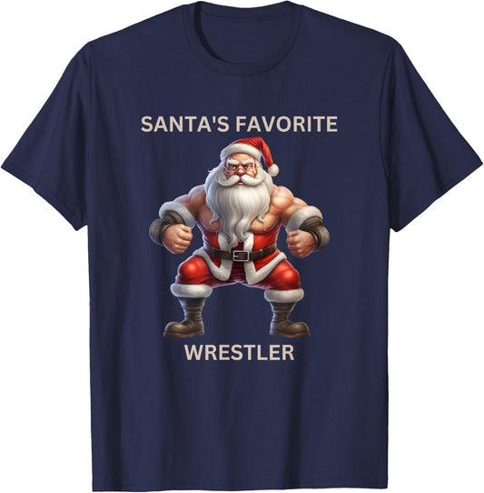 Christmas Wrestling Gift Santa's Favorite Wrestler T-Shirt - T-Shirt | Navy