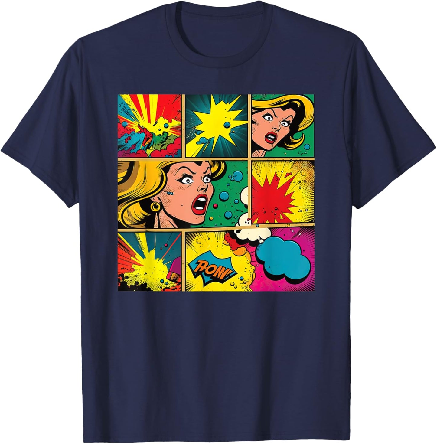 Funny Retro Comic Pop Art Shirt Fun Cartoon Comics Manga T-Shirt - T-Shirt | Navy