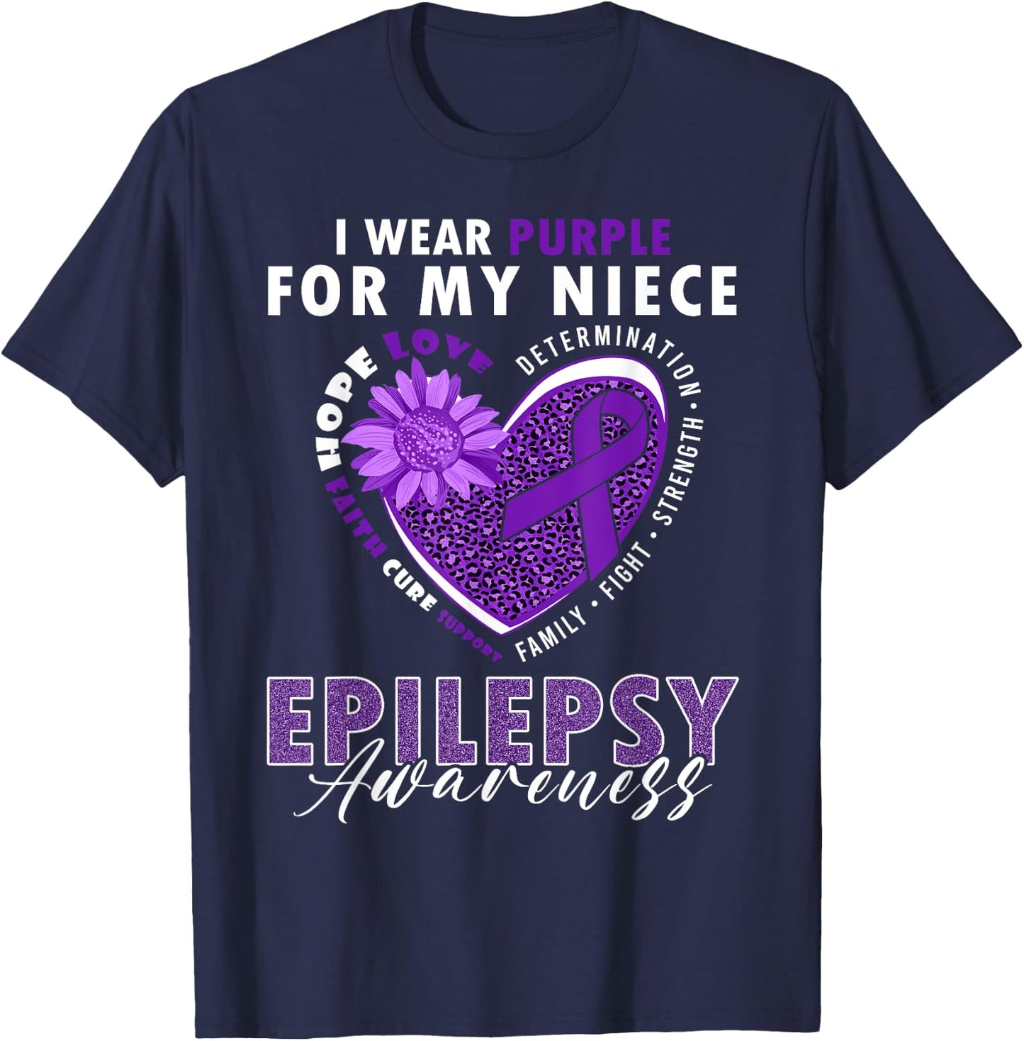 I Wear Purple For My Niece Epilepsy Awareness Supporter T-Shirt - T-Shirt | Navy
