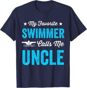 My Favorite Swimmer Calls Me Uncle Funny Swimming T-Shirt - T-Shirt | Navy