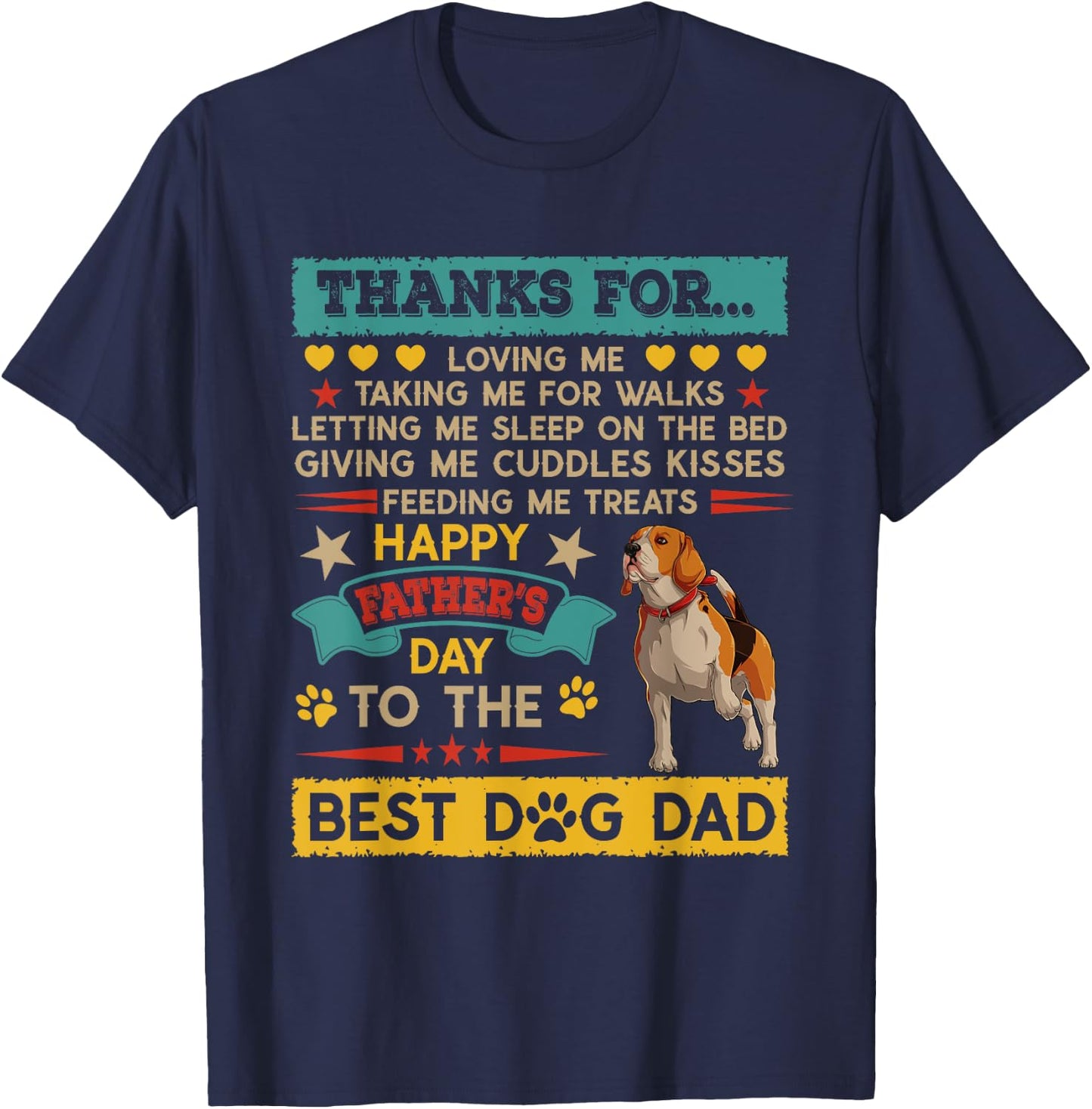 Vintage Thanks For Loving Proud Best Dog Dad Beagle T-Shirt - T-Shirt | Navy