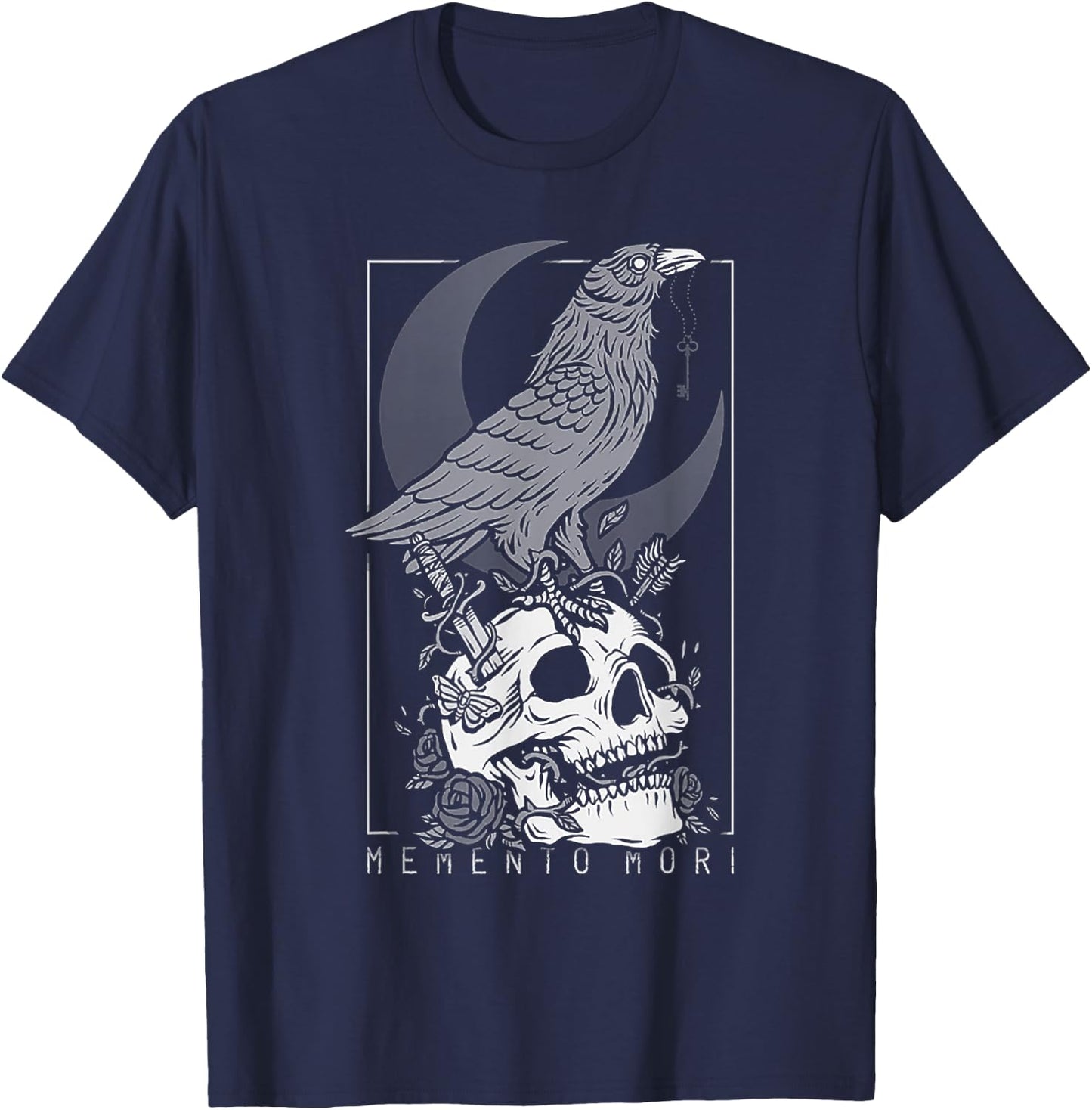 Memento Mori Crow Skull Moon T-Shirt - T-Shirt | Navy