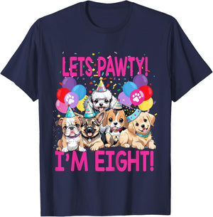 Kids Lets Pawty I'm EIGHT! Puppy Dog Themed Birthday Party Outfit T-Shirt - T-Shirt | Navy