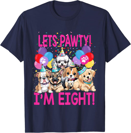 Kids Lets Pawty I'm EIGHT! Puppy Dog Themed Birthday Party Outfit T-Shirt - T-Shirt | Navy