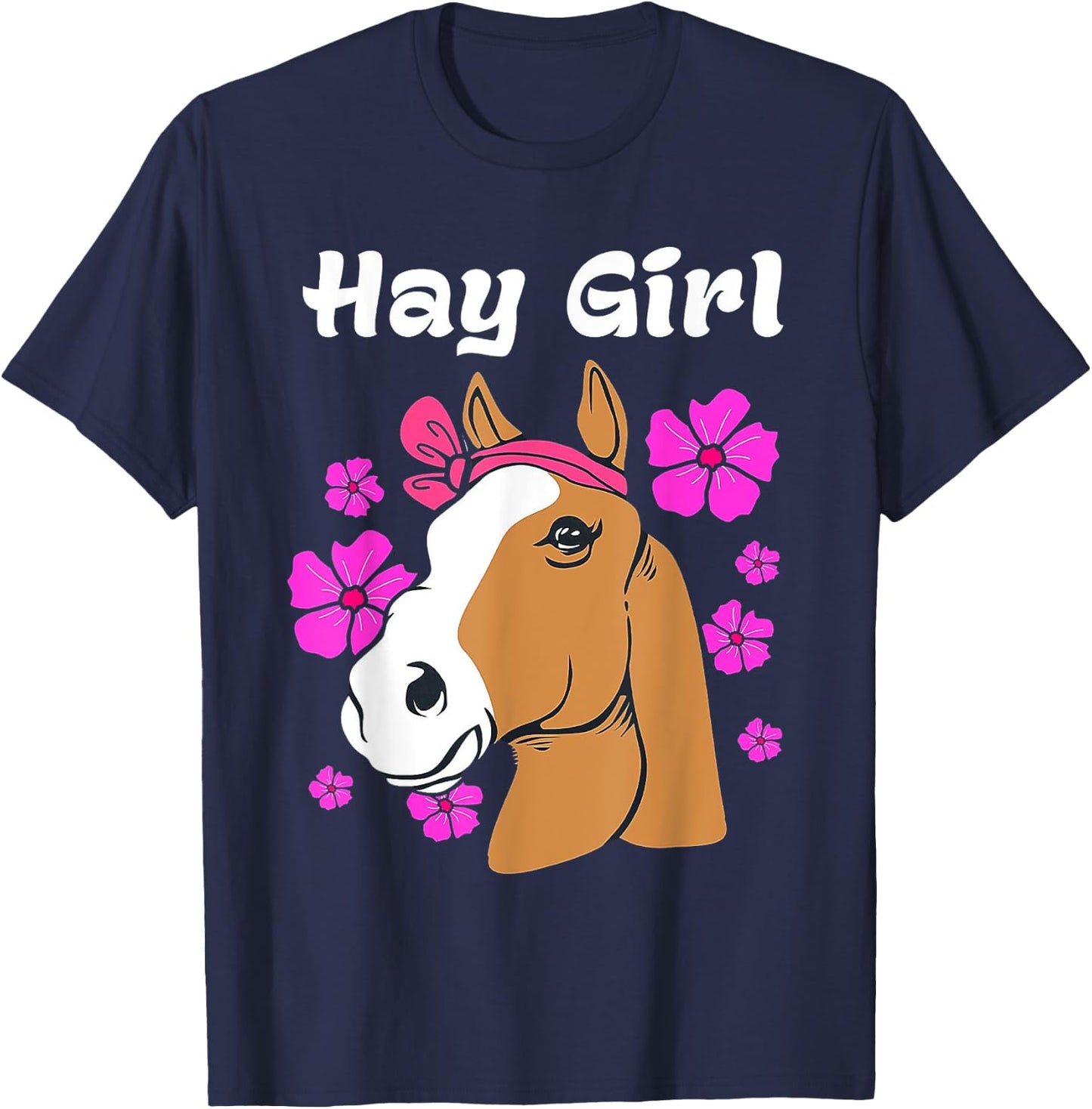Hay Girl Floral Horse Horse T-Shirt - T-Shirt | Navy