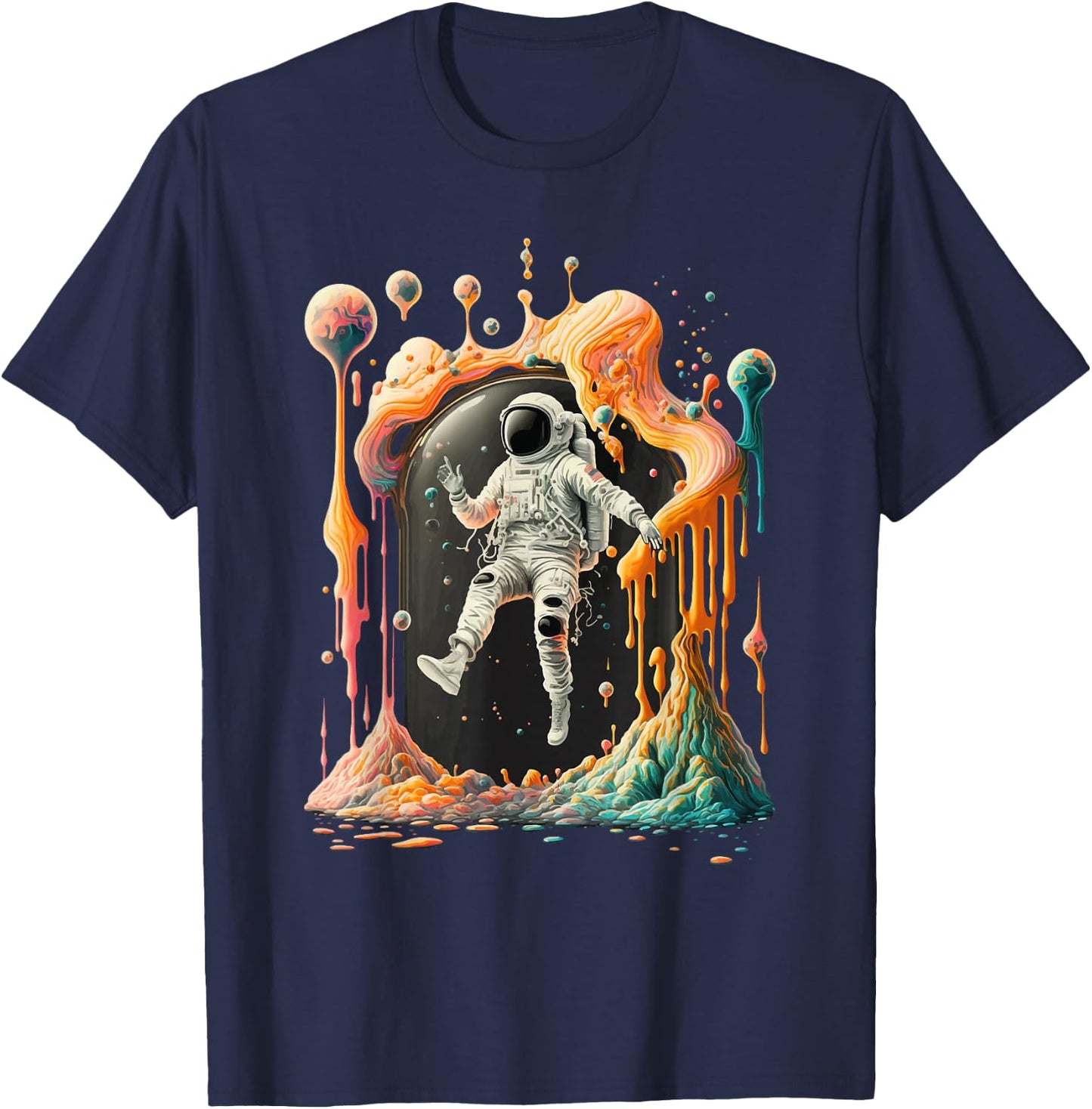 Psychedelic Astronaut, Trippy Space Adventure: Graphic T-Shirt - T-Shirt | Navy