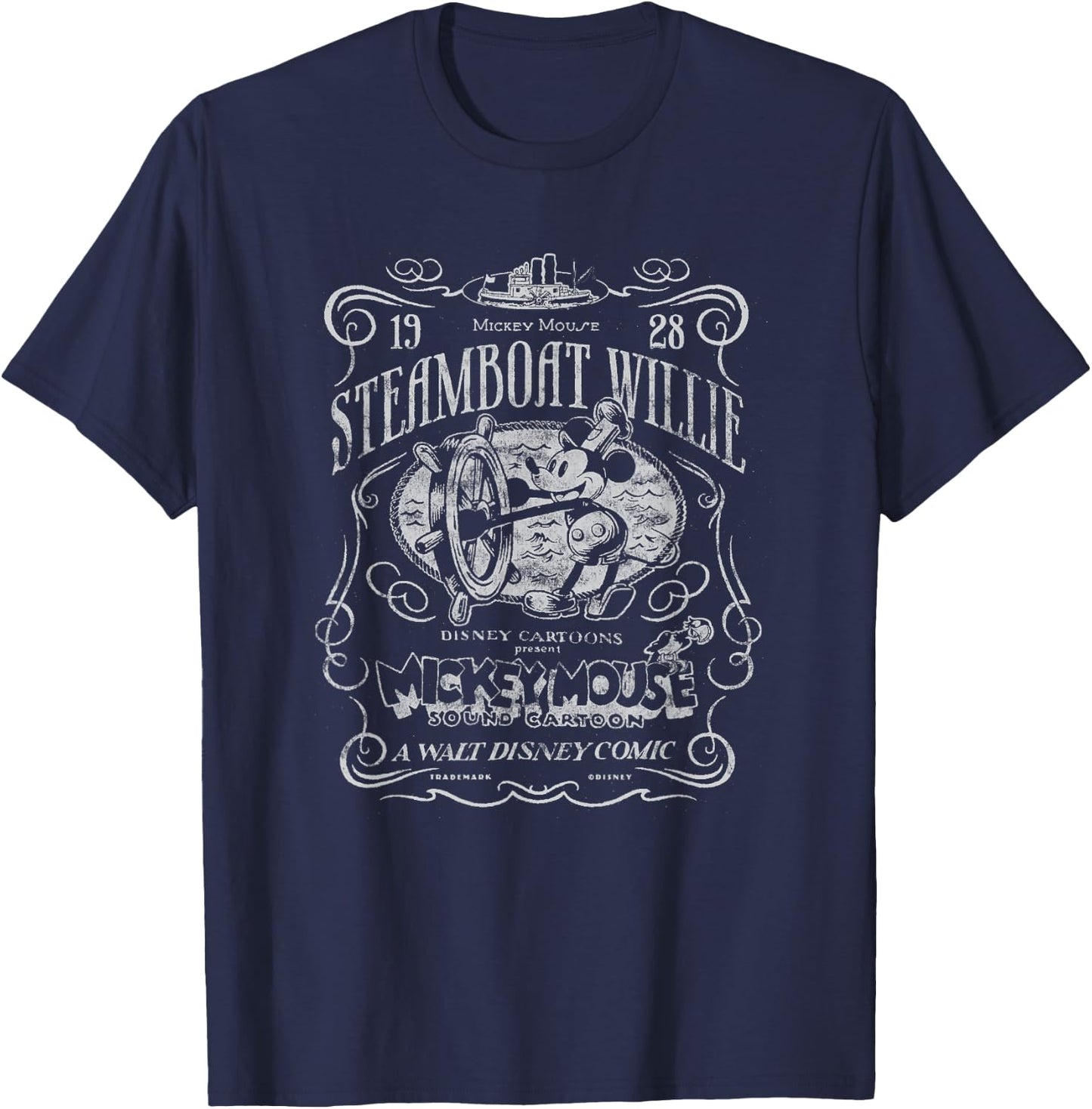 Disney 100 Mickey Mouse Steamboat Willie Poster Homage D100 T-Shirt - T-Shirt | Navy