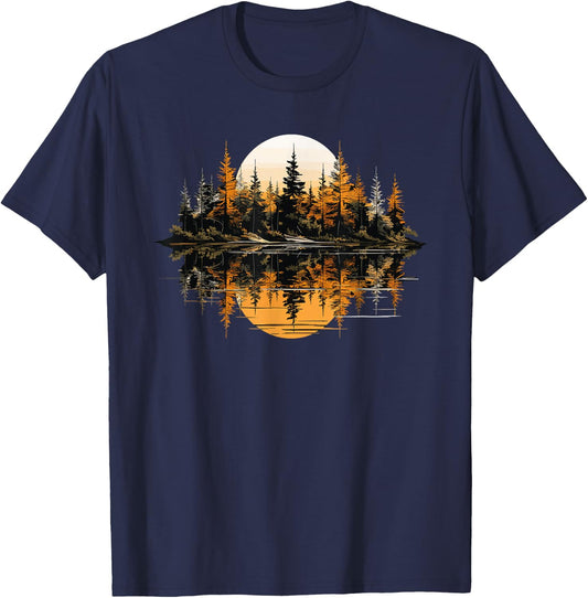 Nature Reflection Forest Trees Outdoor Wildlife T-Shirt - T-Shirt | Navy